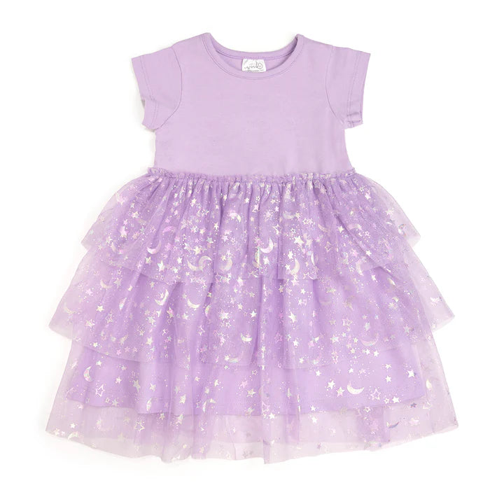 Sweet Wink - Lilac Star and Moon Halloween Short Sleeve Tutu Dress