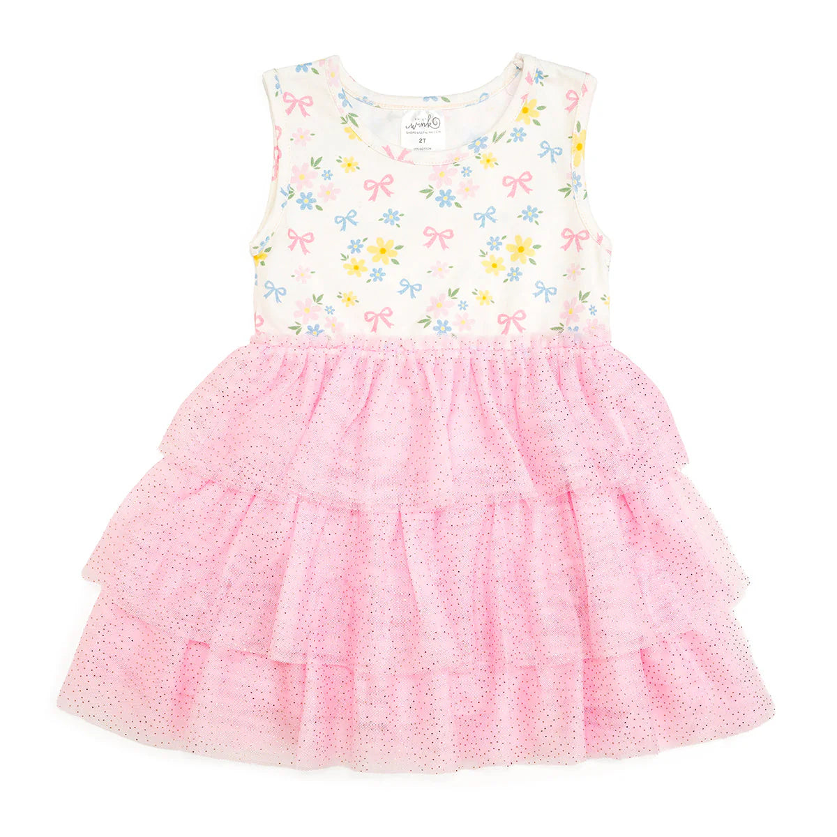Sweet Wink floral tank tutu dress for girls featuring a colorful flower pattern and a flowing tutu skirt.