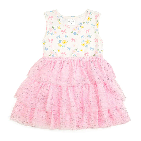 Sweet Wink floral tank tutu dress for girls featuring a colorful floral pattern and soft tulle tutu skirt.