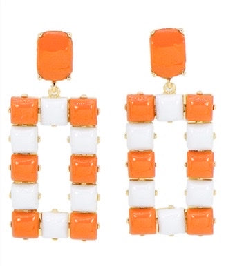 Game Day - Orange & White Colorblock Earrings