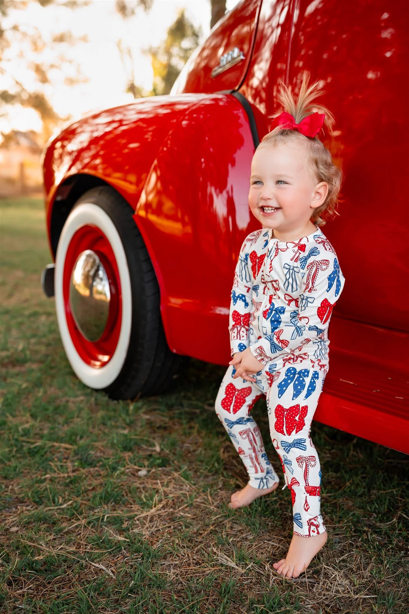 In My Jammers - Red White & Blue Bows Zipper Romper