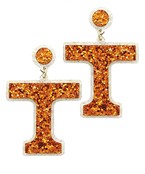 Orange bling earring featuring a Tennessee "T" design from Sweet E's Children's Boutique, perfect for kids' accessories.