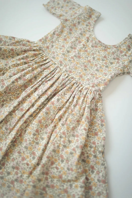 Bella Brown Floral Short Sleeve Twirl Dress