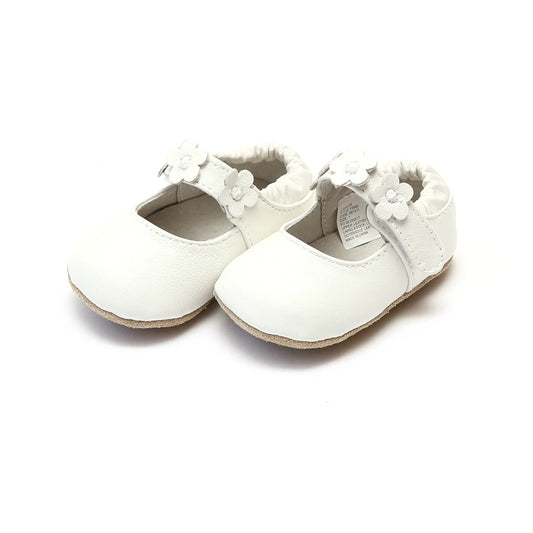L'Amour - White Hope Soft Leather Flower Strap Crib Mary Jane (Infant)