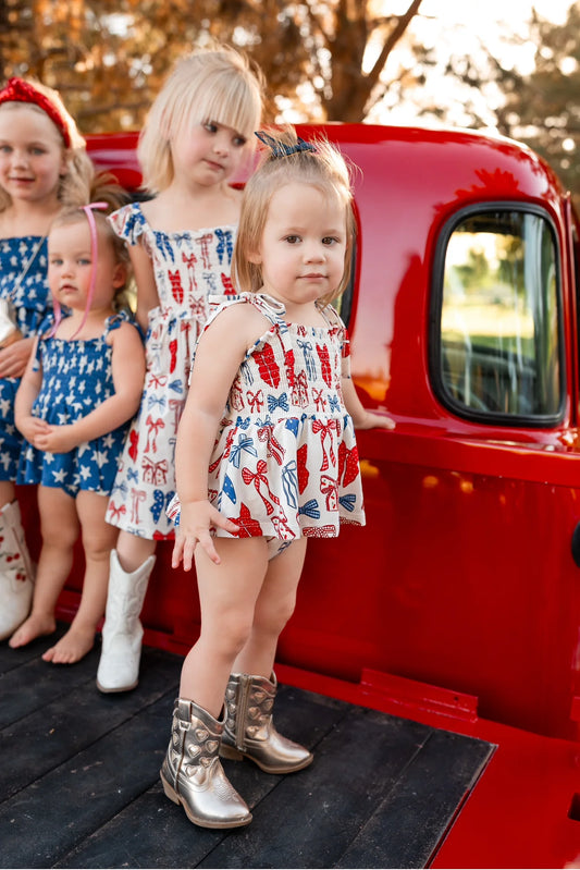 In My Jammers - Red White & Blue Smocked Twirl Romper