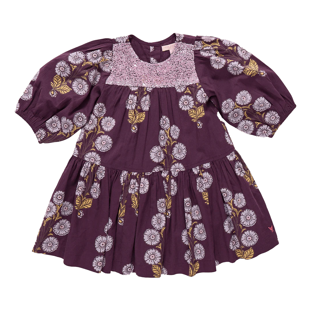 Plum Buttercup Floral Girls Fiona Dress
