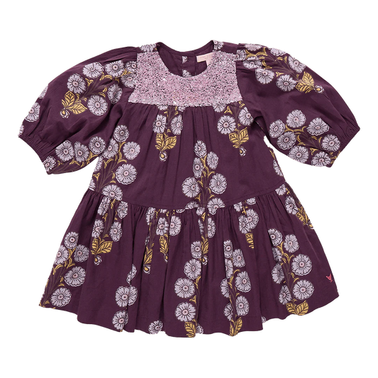 Plum Buttercup Floral Girls Fiona Dress