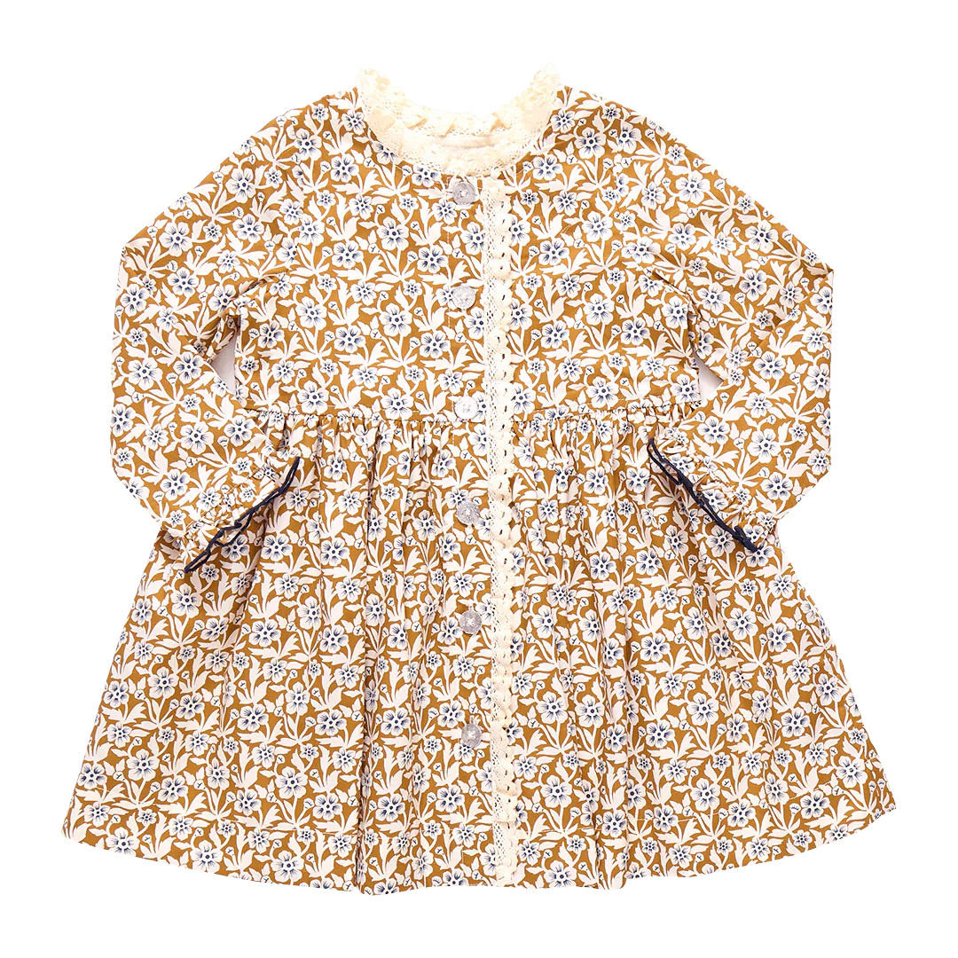 Gold Climbing Floral Girls Autumn Dress