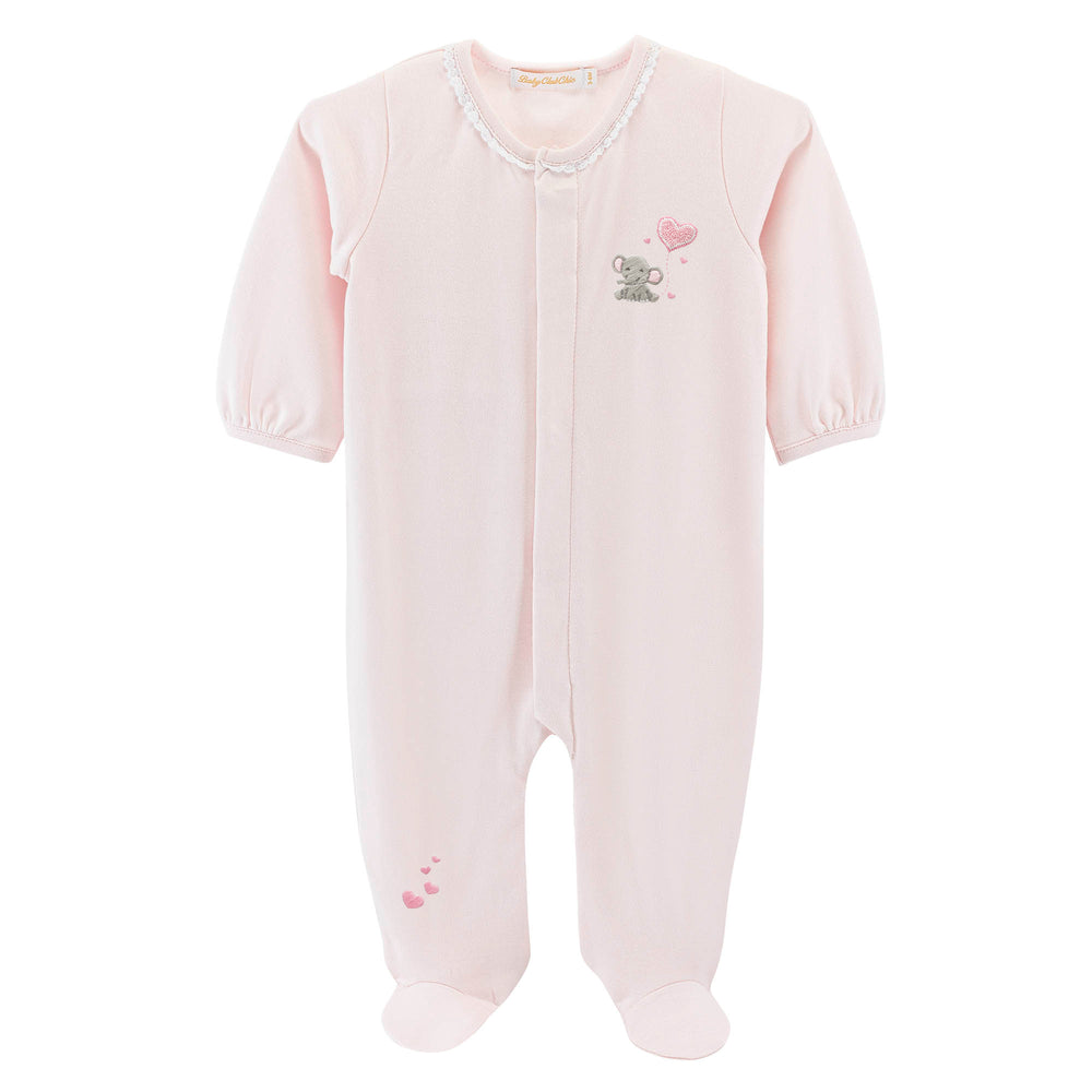 Baby Club Chic - Bubbly Elephant Pink Embroidered Footie