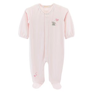 Baby Club Chic - Bubbly Elephant Pink Embroidered Footie