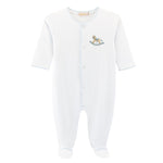 Baby Club Chic - Rocking Horse Blue Embroidered Footie
