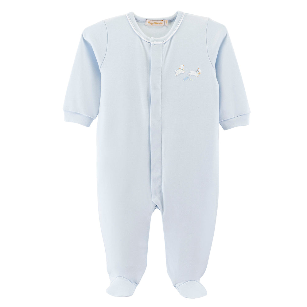 Baby Club Chic - Baby Blue Lamb Embroidered Footie
