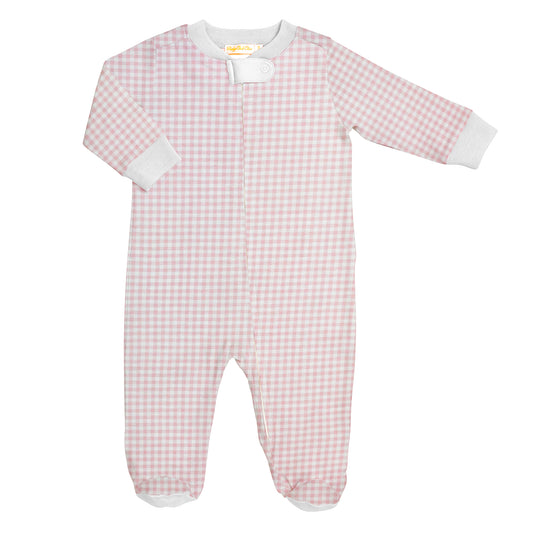 Baby Club Chic - Pink Mini Checks Printed Zip Footie