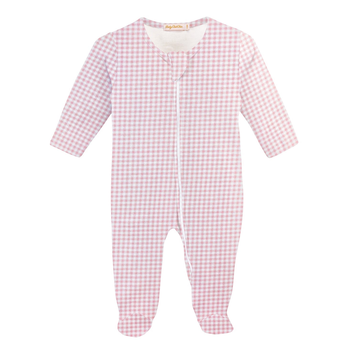 Baby Club Chic - Pink Mini Checks Printed Zipped Footie