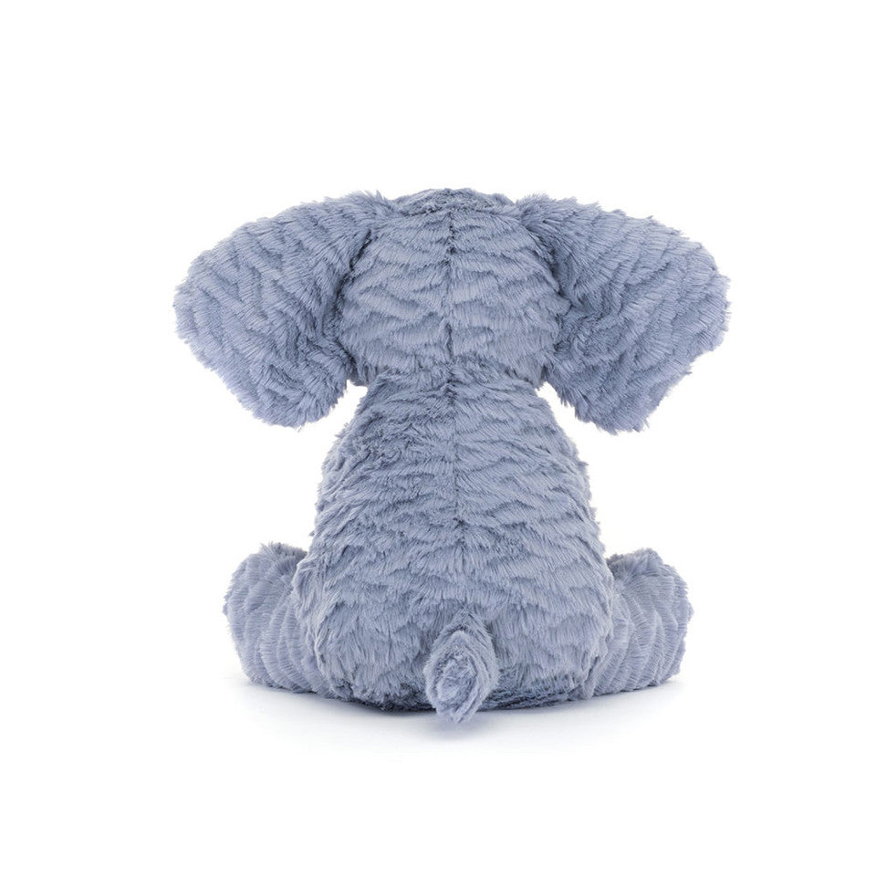 Medium Jellycat Fuddlewuddle Elephant plush toy with soft gray fur and large floppy ears, perfect for cuddling.