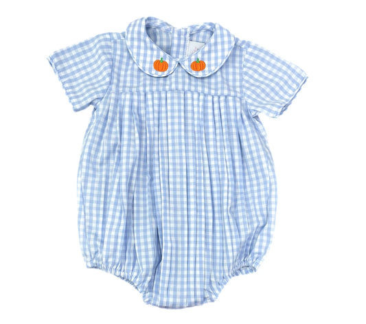 Blue Gingham Finn Bubble w/ Pumpkins on Collar