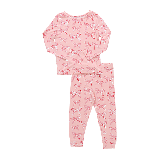 Candy Cane Bows Kids Bamboo PJ Set