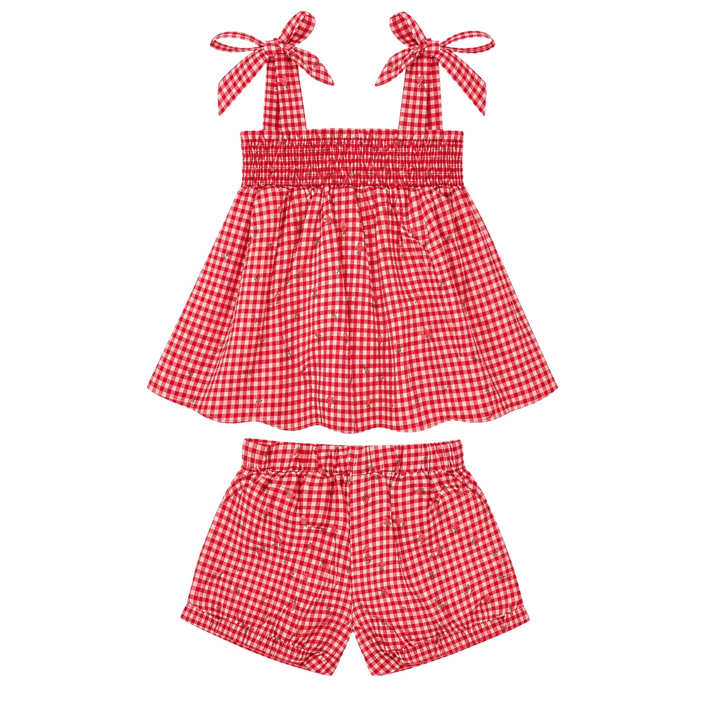 Girls' smocked top and short set by Minnow, featuring a cute, lightweight design perfect for warm weather and casual wear.