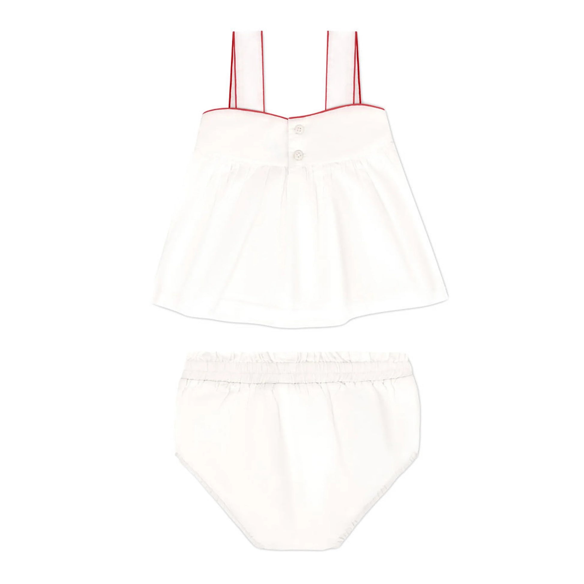 Baby girls Minnow heart pocket tank and bloomer set, featuring a cute sleeveless top with heart pocket and matching bloomers, perfect for warm days.