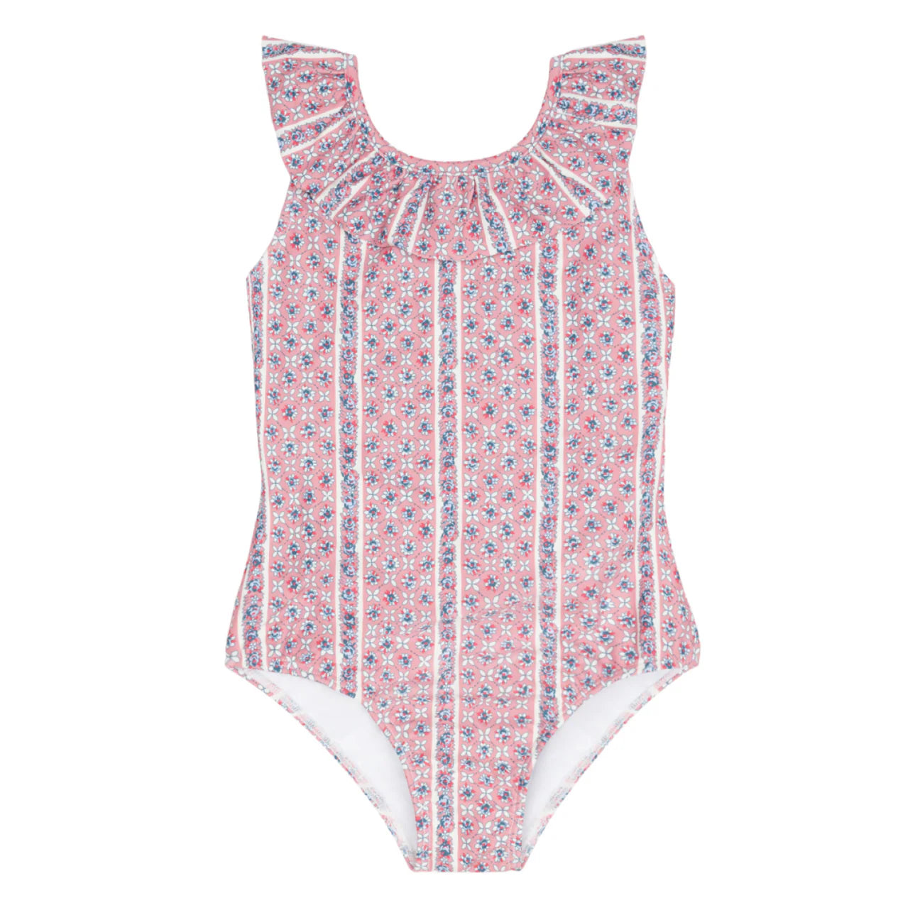 girls floral tile ruffle collar one piece