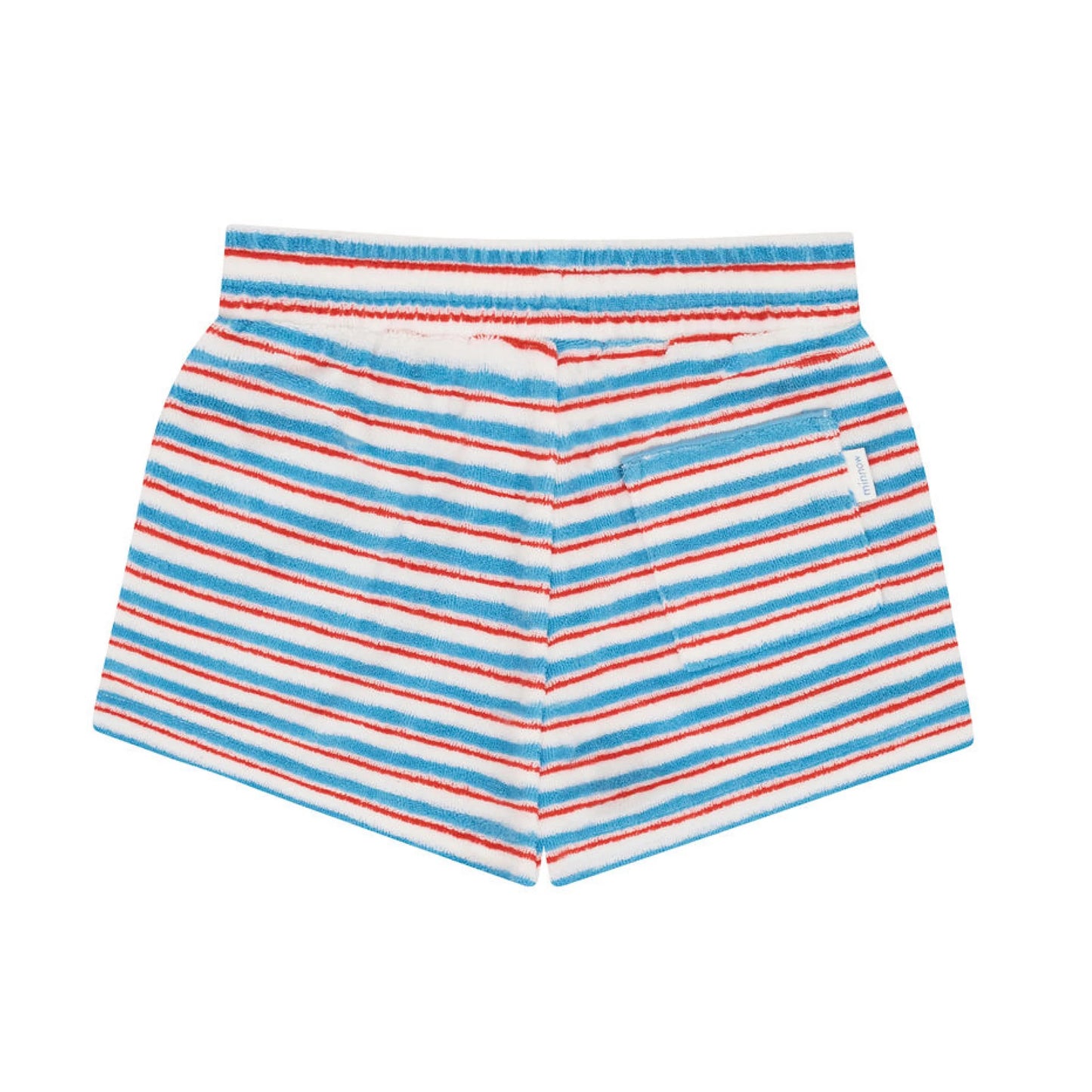 Minnow boys' striped French terry shorts with colorful horizontal stripes and comfortable elastic waistband.