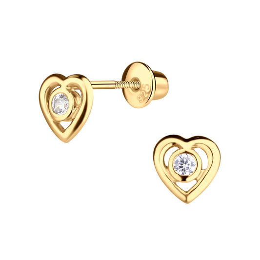 Cherished Moments - Gold Plated Heart Earring with Clear CZ