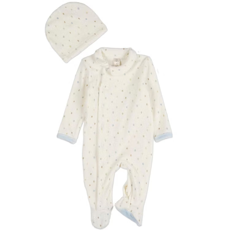 Playful Dots Velour Footie & Hat Set