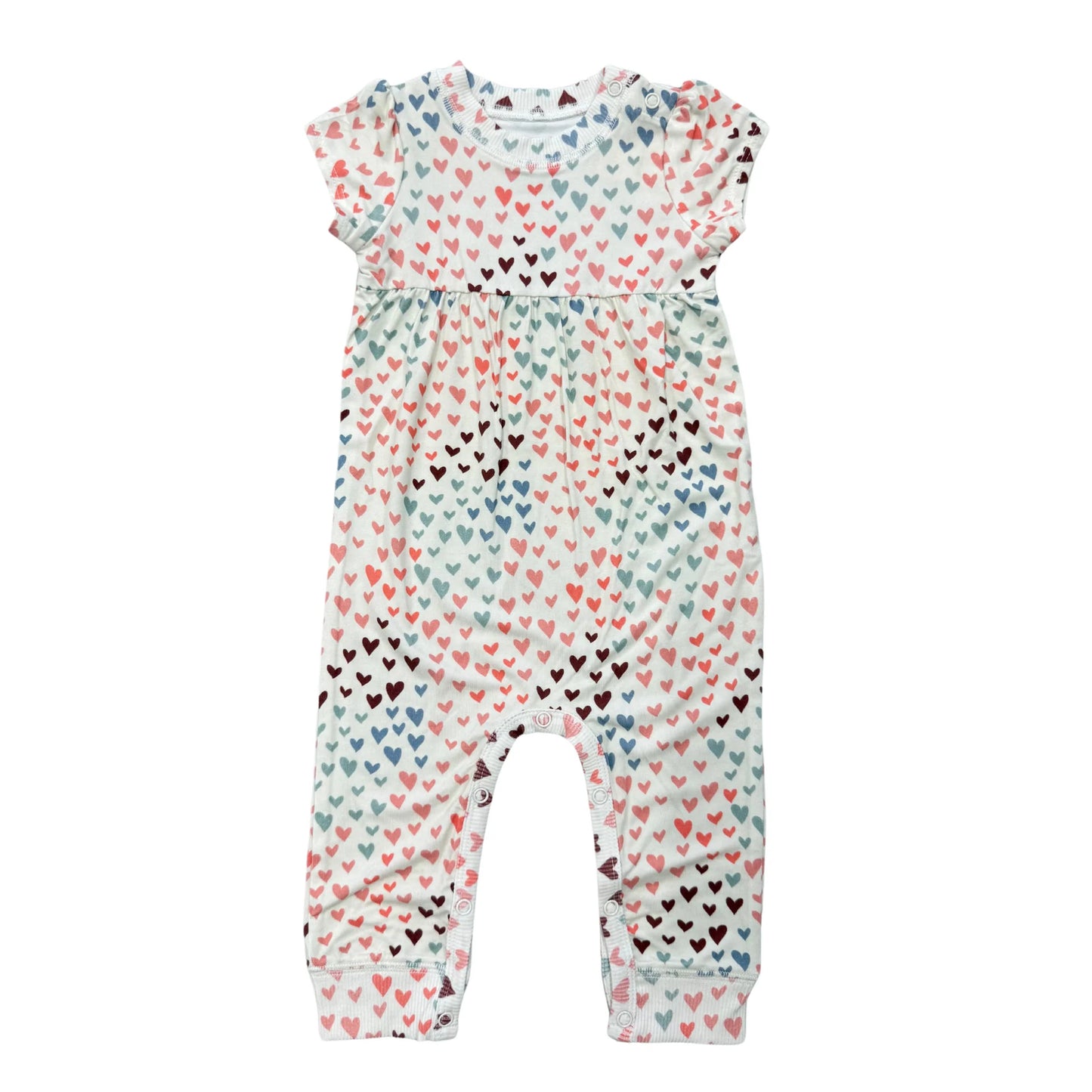 Rainbow Hearts Girl's Short Sleeve Pant Romper