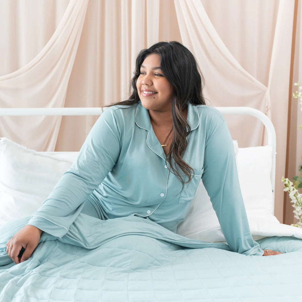 Kyte Baby - Women's Long Sleeve Pajama Set in Glacier with Cloud Trim