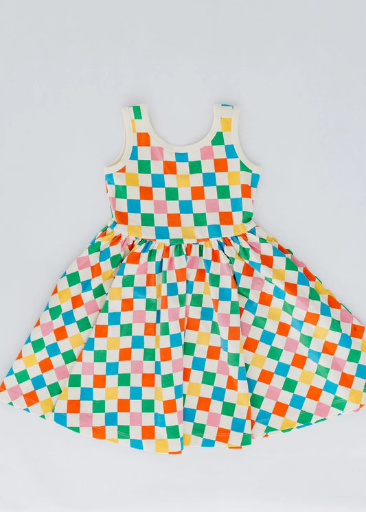 Party Checkers Sleeveless Twirl Dress