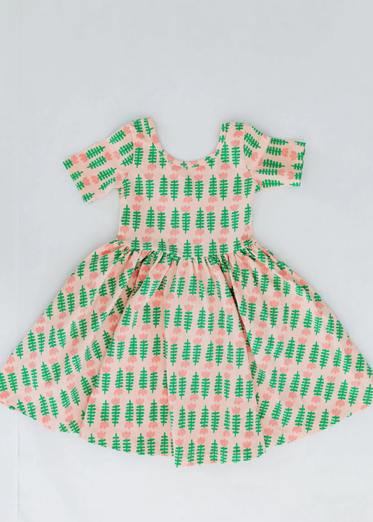 Pink Tulips Short Sleeve Twirl Dress