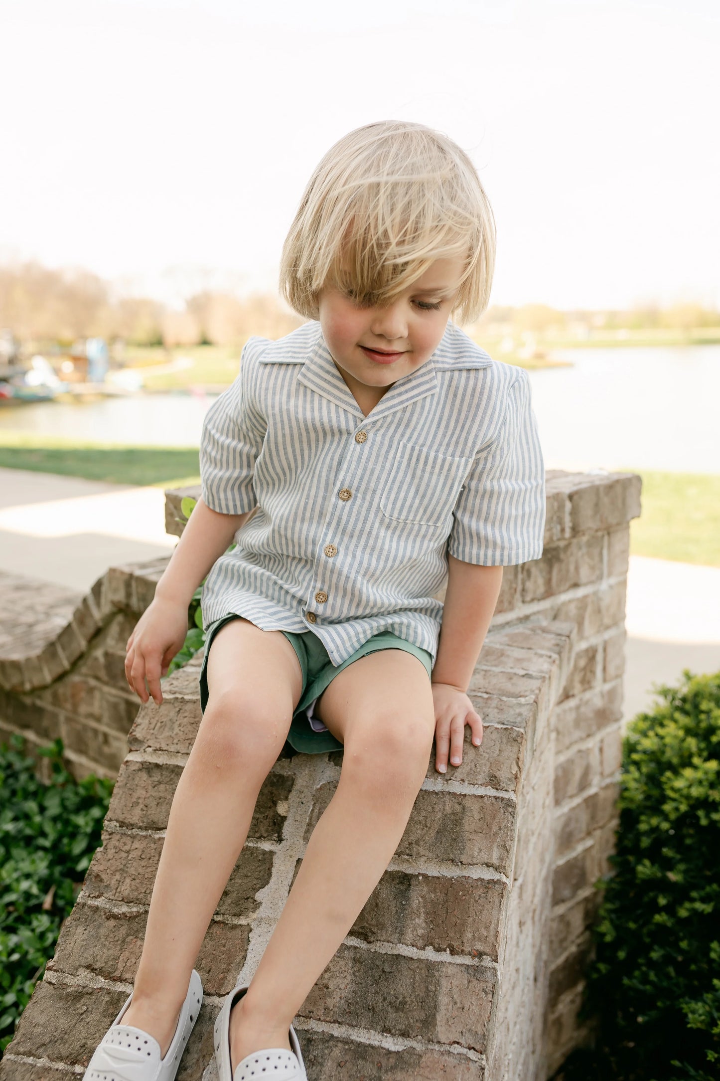 Little Paper Kids - Graham Button Down - Ocean Stripe Linen