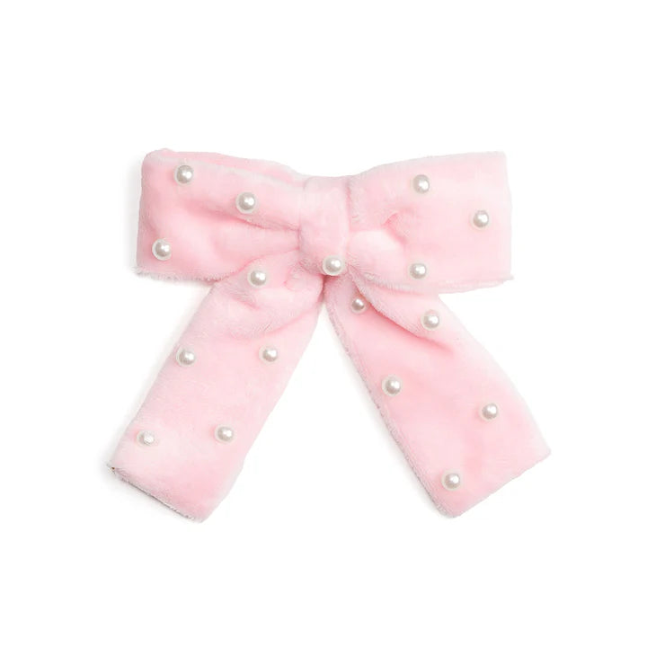 Pink Velvet Pearl Bow Clip