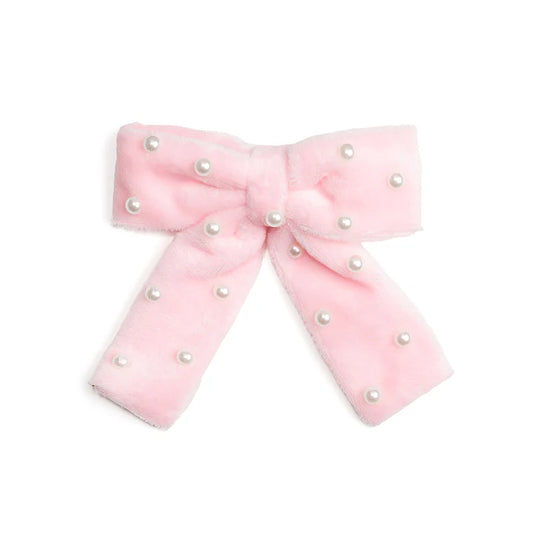 Pink Velvet Pearl Bow Clip