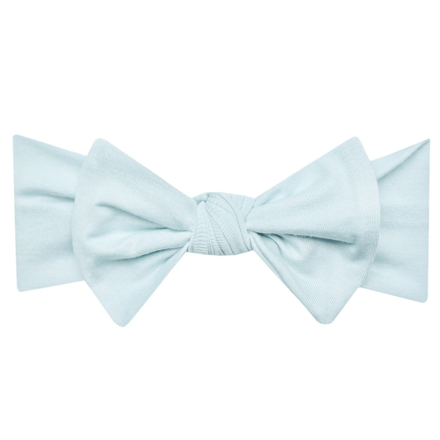 Soft pink Air Knit Headband with a large fabric bow for children, stylish and comfortable accessory from Sweet E's Children's Boutique.