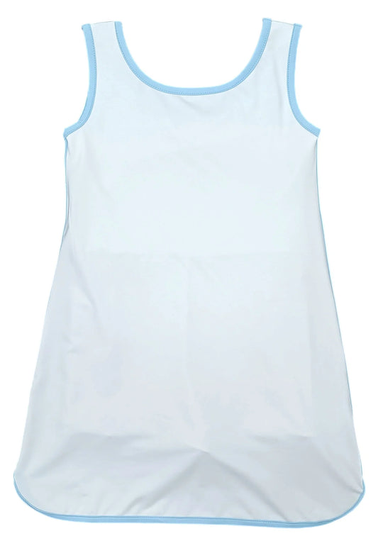 James & Lottie - White Pleated Tennis Dress w/ Light Blue Piping BE