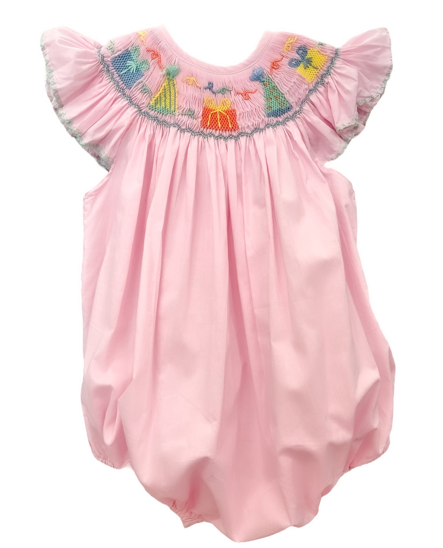 Pink Flutter Birthday Smocked Bubble