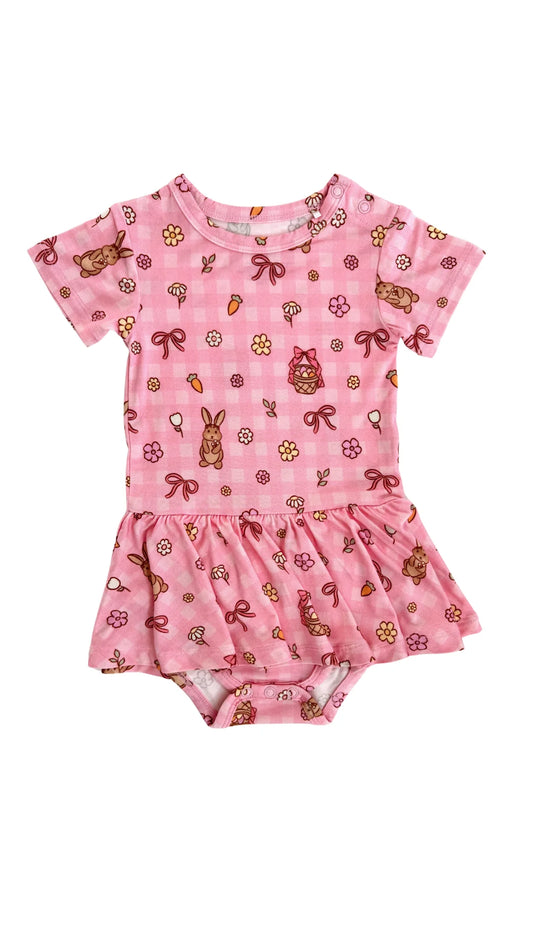 In My Jammers - Pink Gingham Bunny Short Sleeve Bodysuit