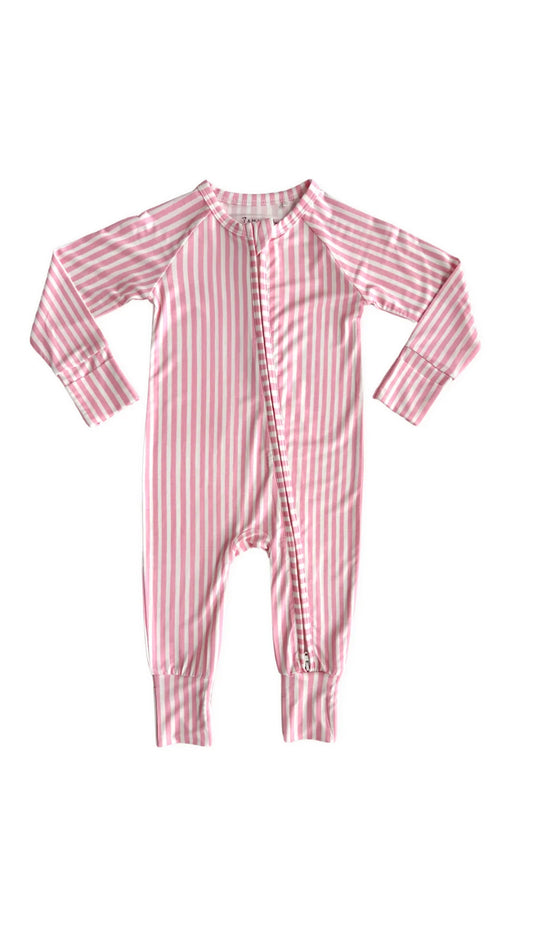 In My Jammers - Pink Stripe Zipper Romper