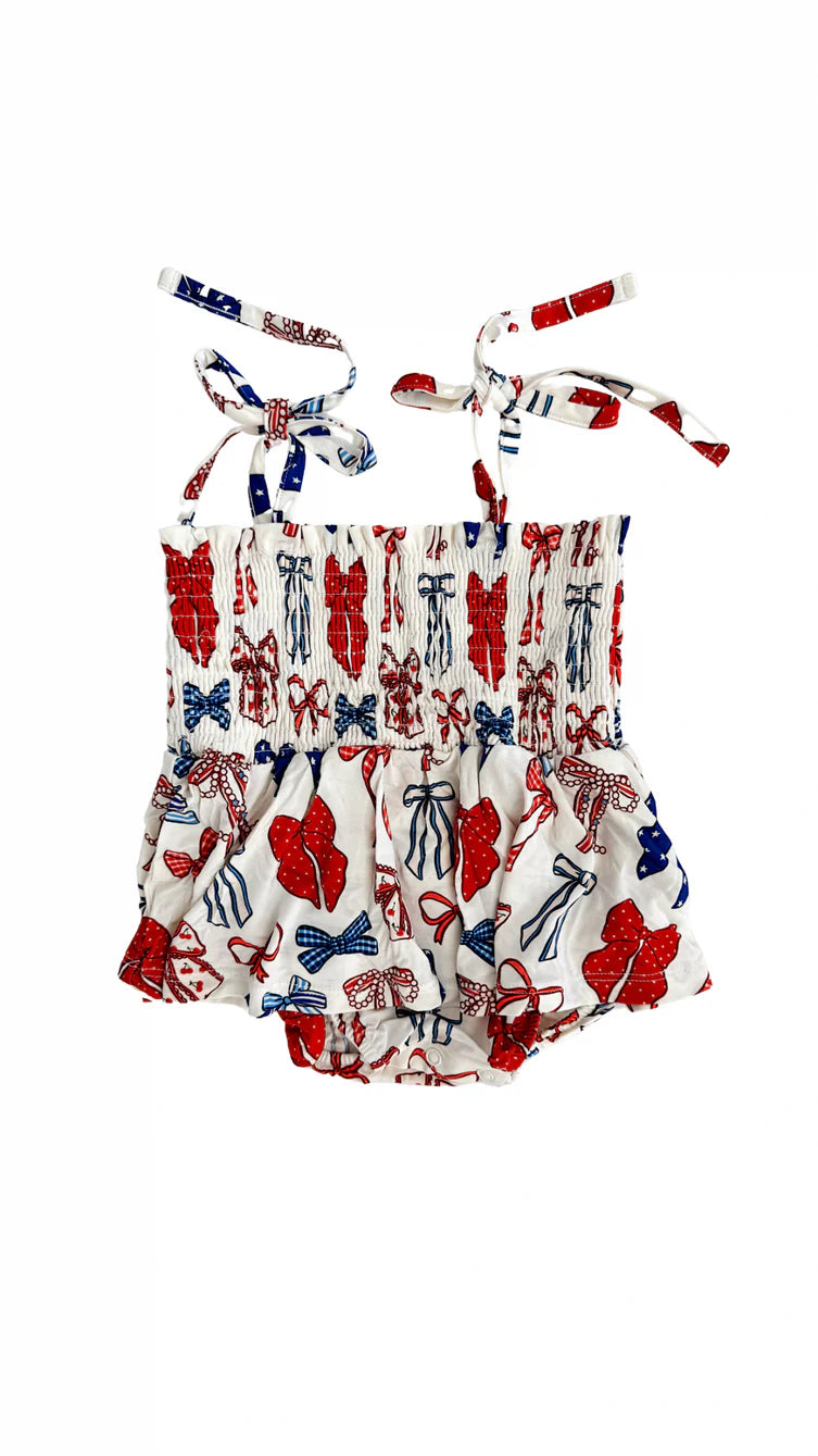 In My Jammers - Red White & Blue Smocked Twirl Romper
