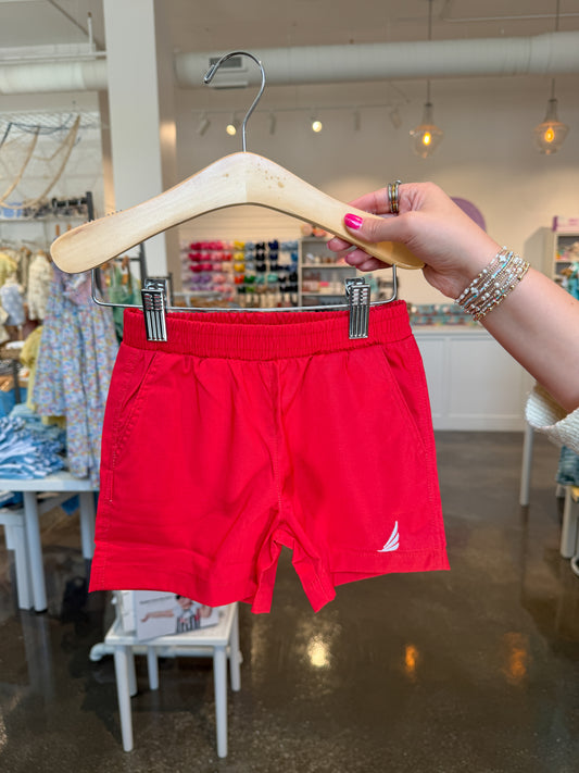 Solid red River Performance short by Coolybri, showing the lightweight fabric and comfortable fit on a model.