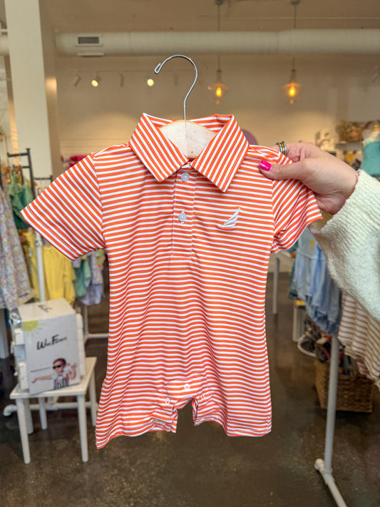 Orange Stripe Banks Performance Polo Romper