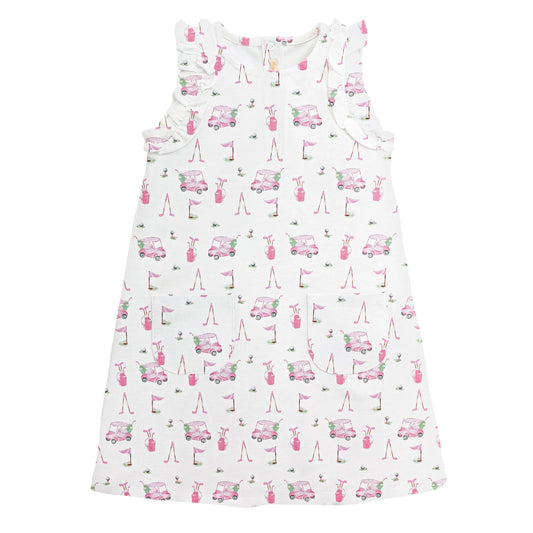 Baby Club Chic - Pink Golf Printed Dress w/ Ruffles