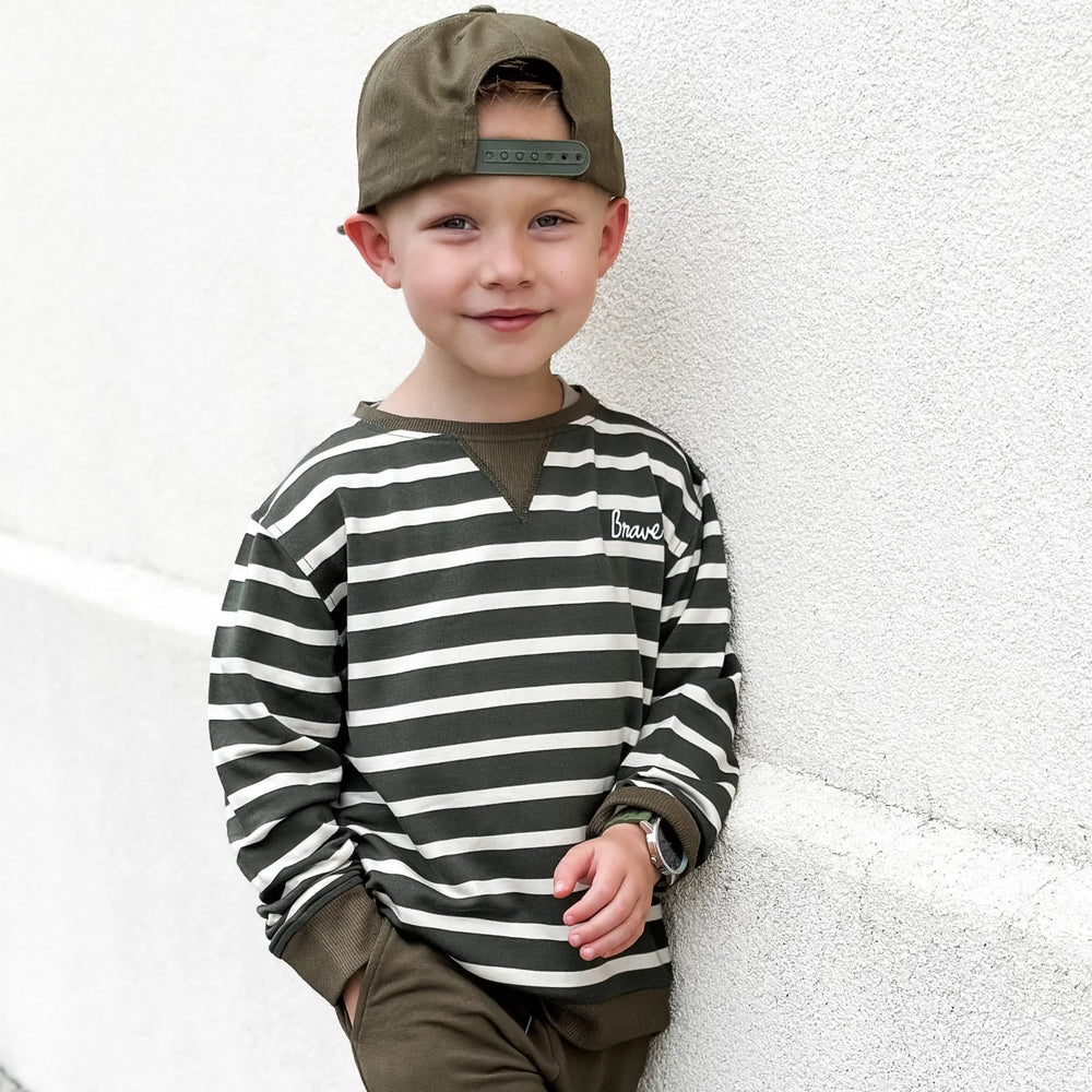 Brave Little Ones - Green Stripe with Brave French Terry Pullover