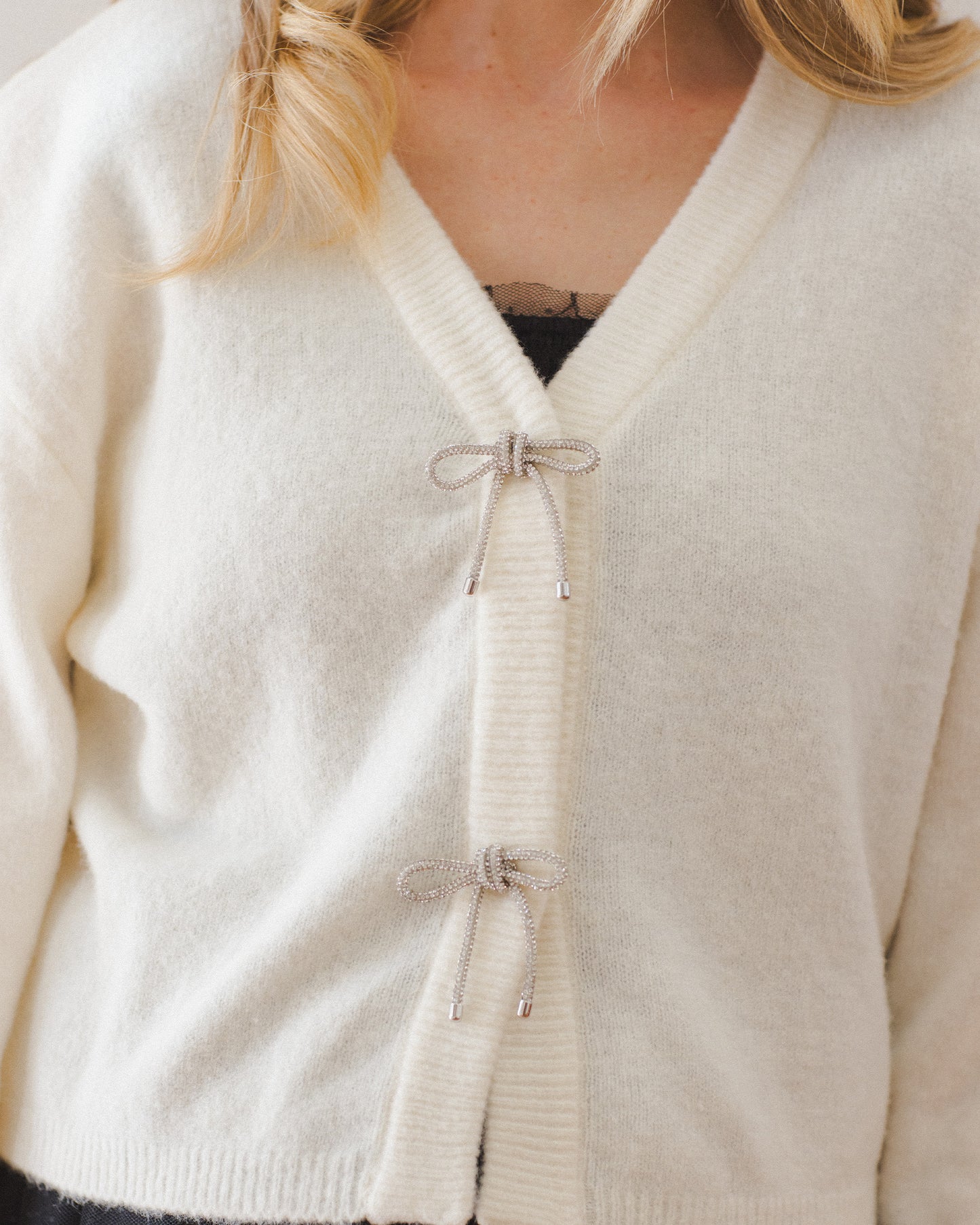 Women's Ivory Bow Cardigan