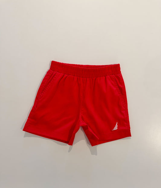 Solid red River Performance short by Coolybri, featuring a comfortable fit and athletic design, shown on a model.