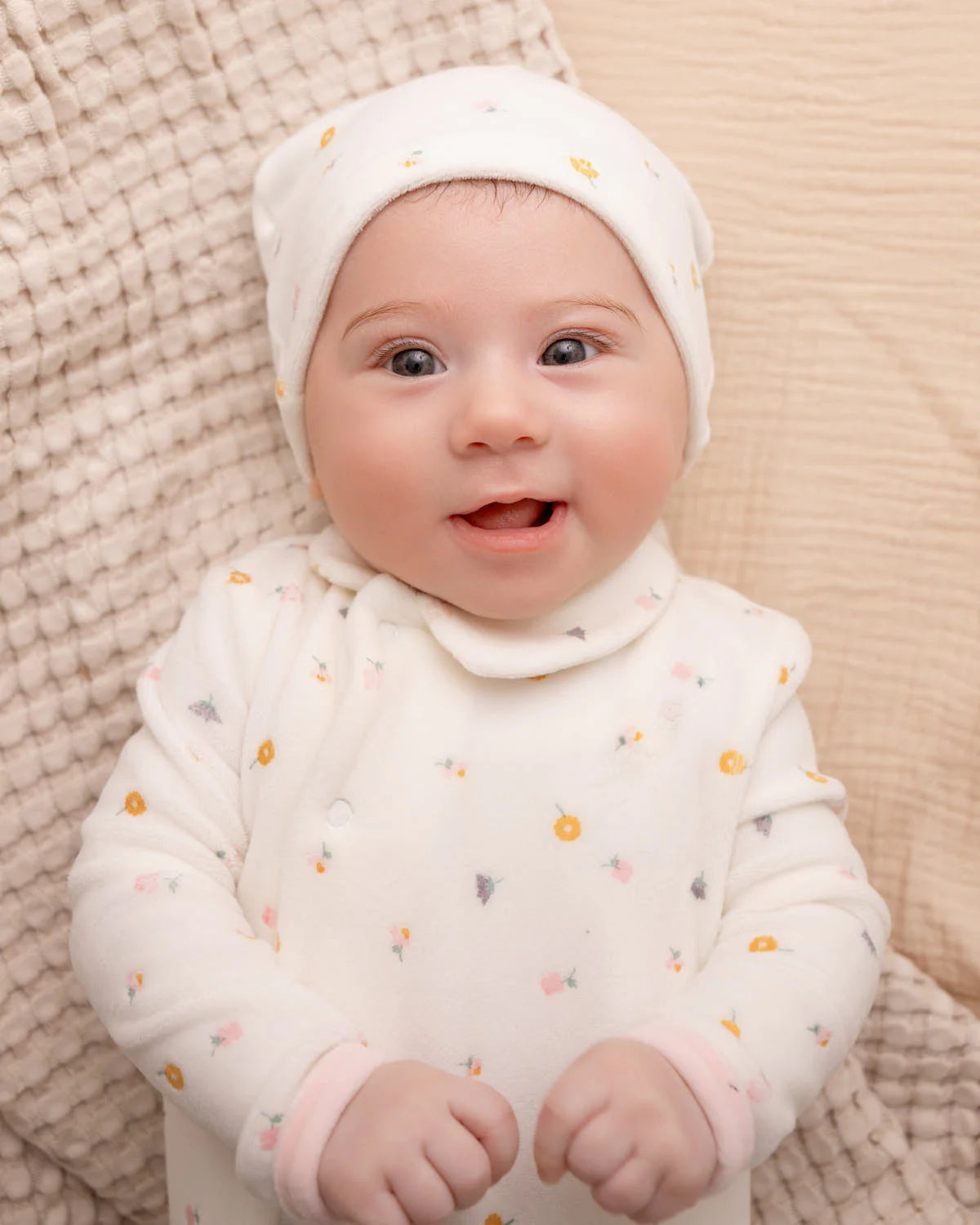 Lily Of The Valley Velour Footie & Hat Set