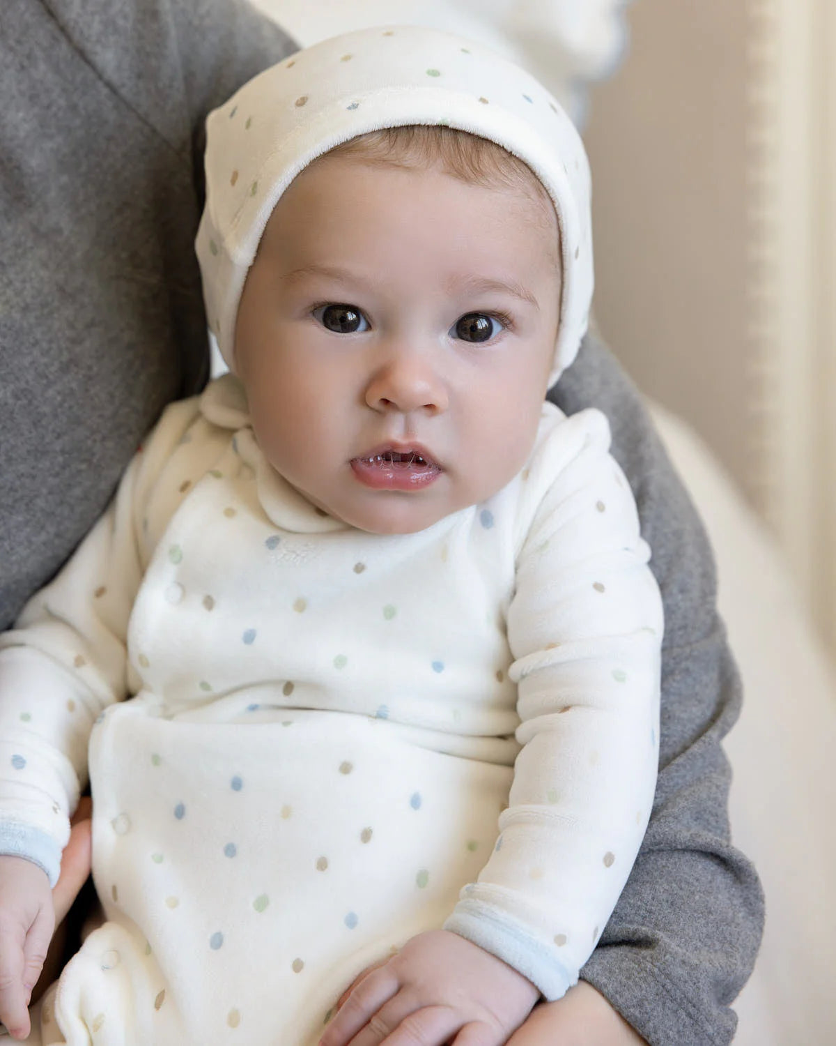 Playful Dots Velour Footie & Hat Set