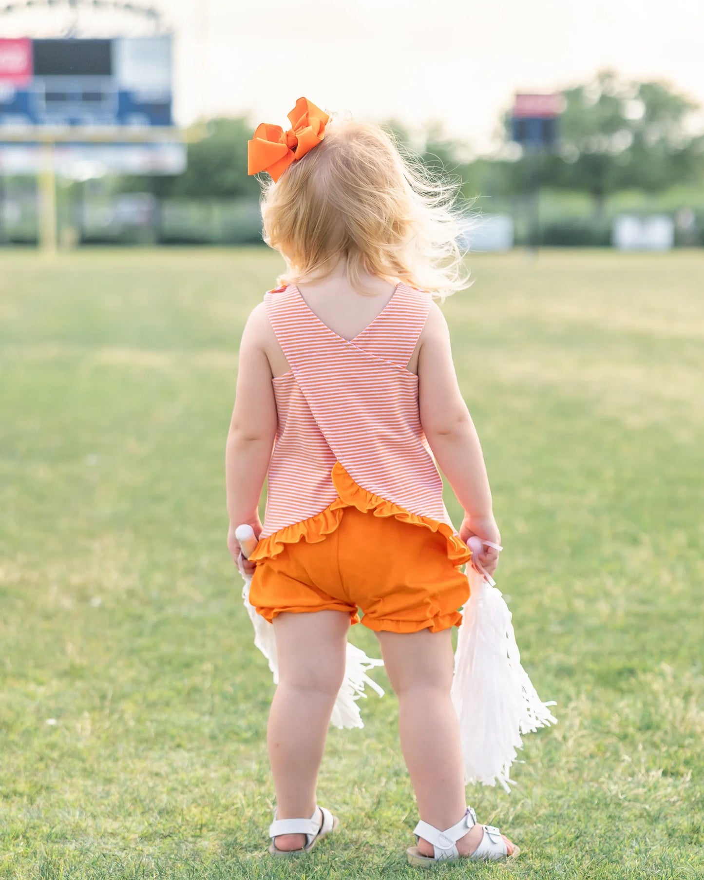 Orange & White Let's Cheer! Swing Back Bloomer Set