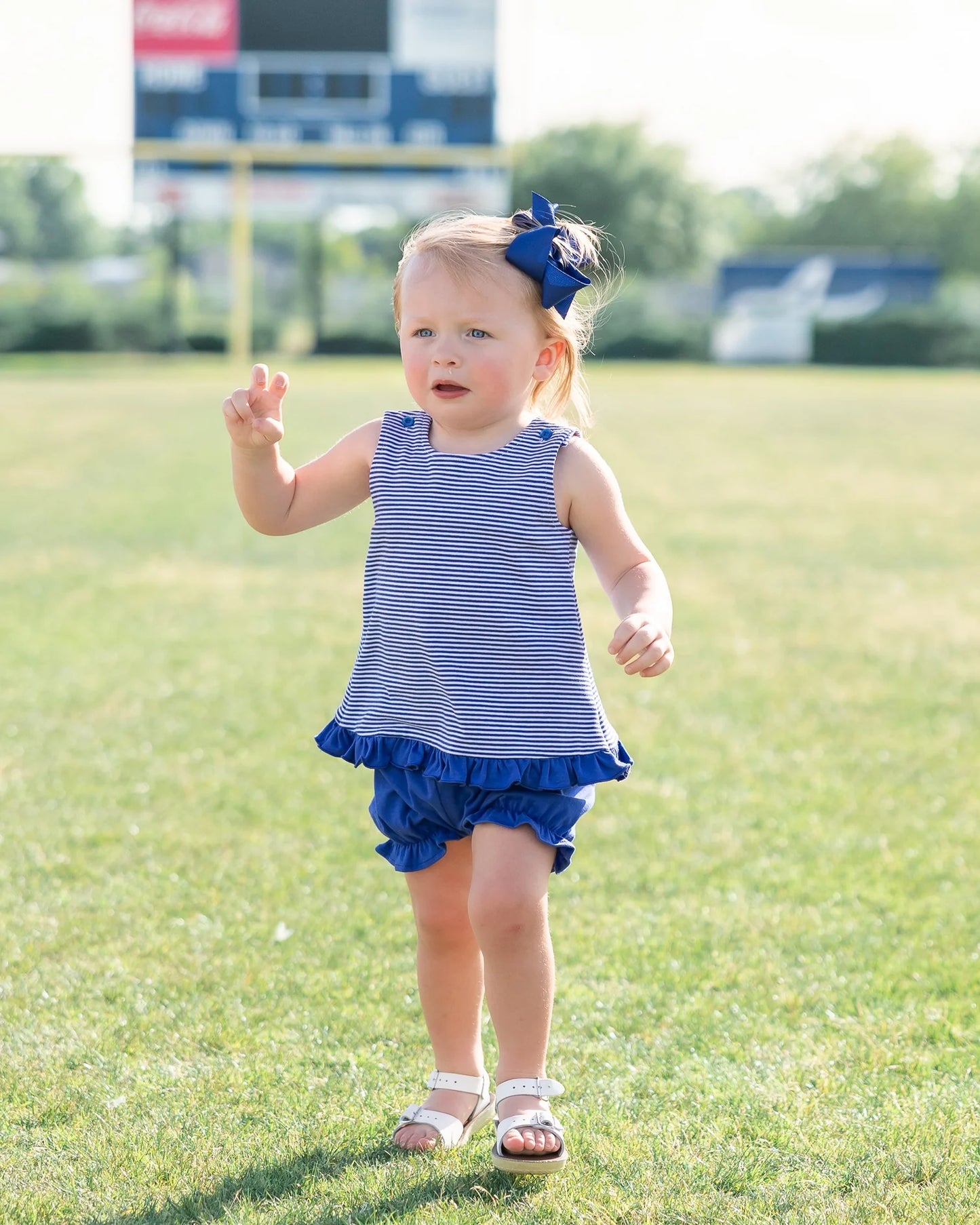 Blue & White Let's Cheer! Swing Back Bloomer Set